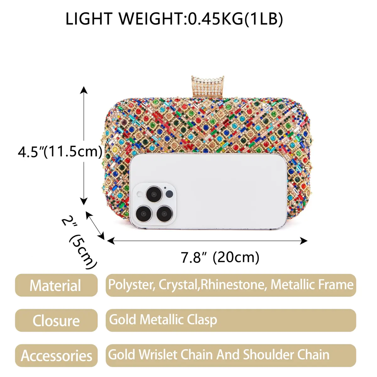 Milisente Clutch Purses for Women Crystal Gemstone Evening Bag Wedding Prom | Glamorous, Compact, Detachable Chain - view 3
