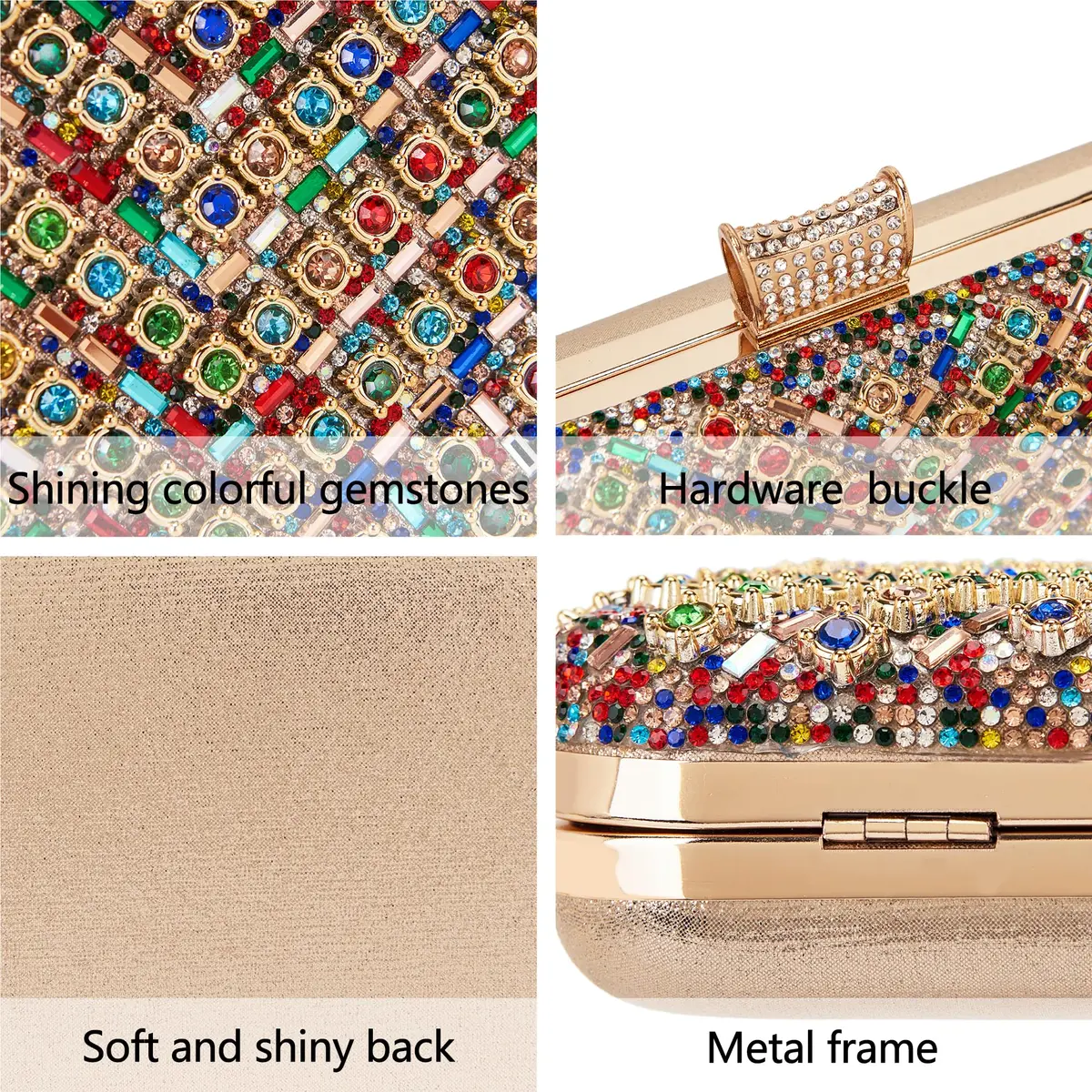 Milisente Clutch Purses for Women Crystal Gemstone Evening Bag Wedding Prom | Glamorous, Compact, Detachable Chain - view 4