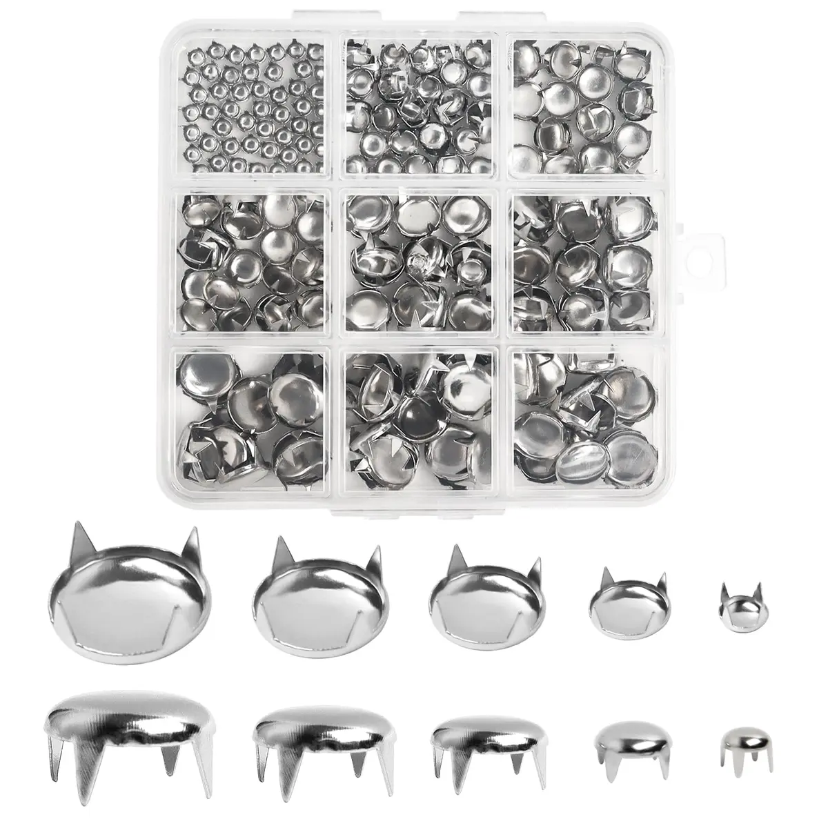 SBYURE 300 Pieces Round Dome Studs 5 Sizes Silver | Versatile Leathercraft Accessories for DIY & Clothing - main product image