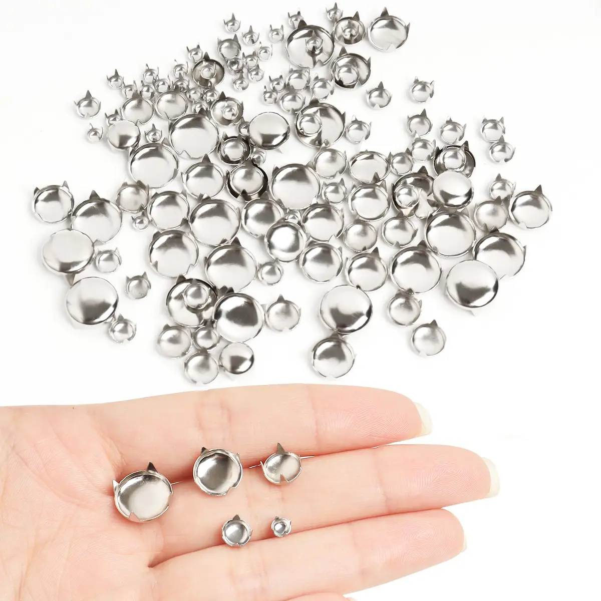 SBYURE 300 Pieces Round Dome Studs 5 Sizes Silver | Versatile Leathercraft Accessories for DIY & Clothing - view 3
