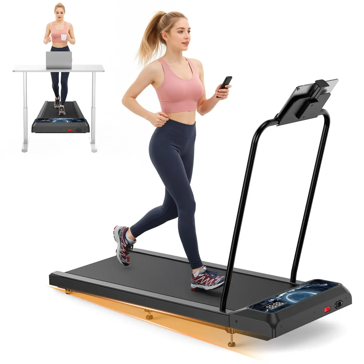 HOELLL Treadmill for Home Small with 0%-8% Incline & APP Sync | Compact Under Desk Walking Treadmill with Handle Bar, Remote & LED Display, 2.5HP - main product image