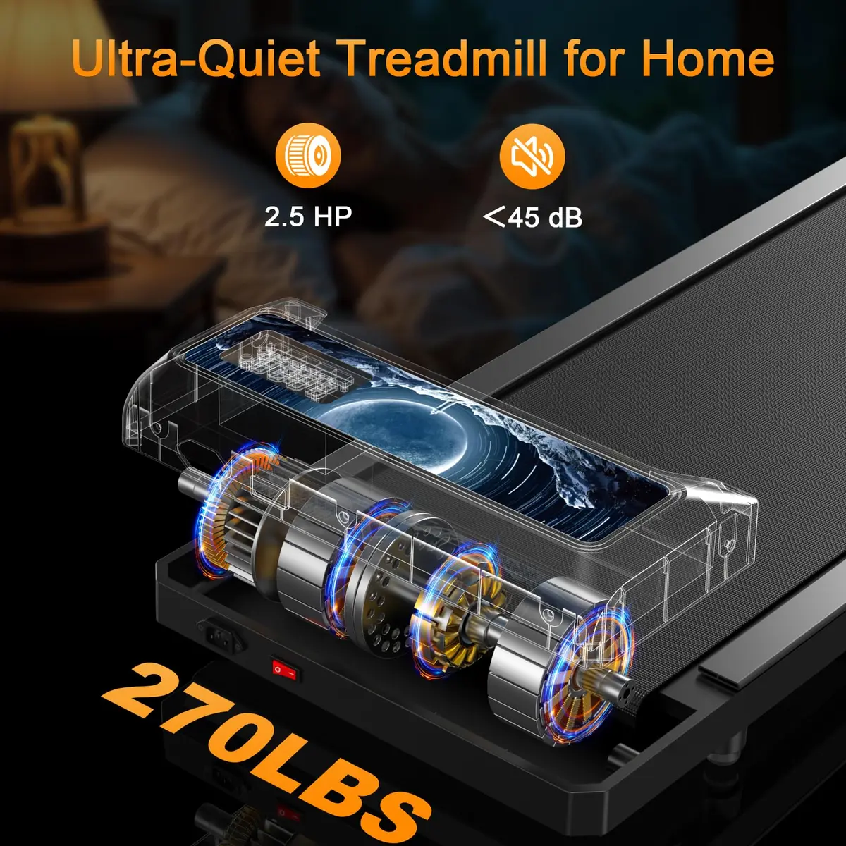 HOELLL Treadmill for Home Small with 0%-8% Incline & APP Sync | Compact Under Desk Walking Treadmill with Handle Bar, Remote & LED Display, 2.5HP - view 5