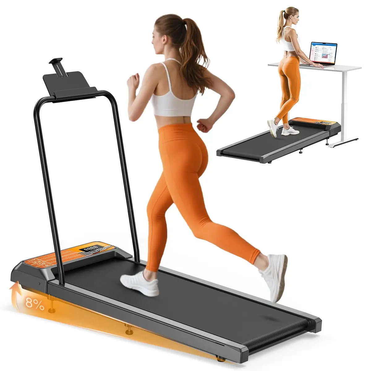 HCOIW Walking Treadmill Pad with Incline 8% | Portable Under Desk Treadmill, 2.5HP, Quiet, 2-in-1, Remote & LED Screen, 270LBS - main product image