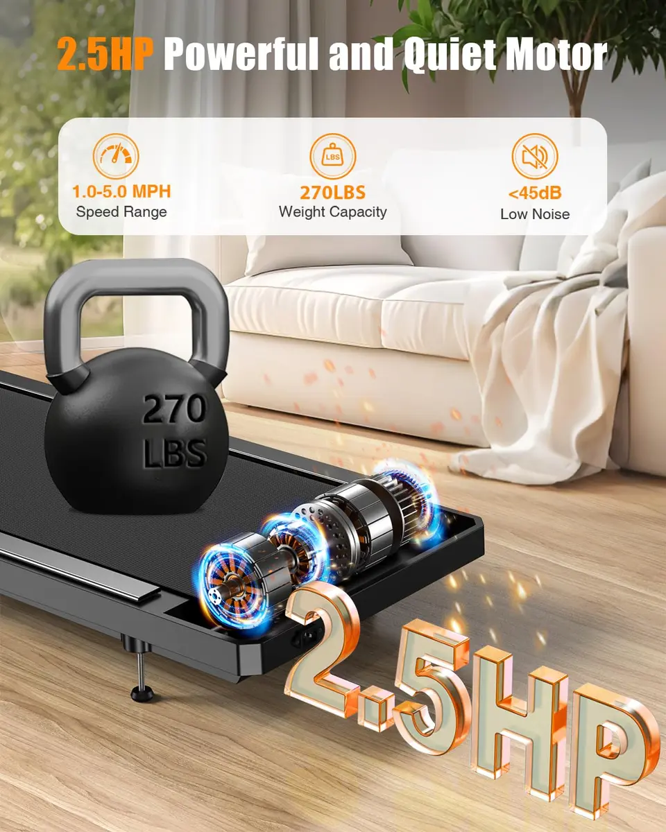 HCOIW Walking Treadmill Pad with Incline 8% | Portable Under Desk Treadmill, 2.5HP, Quiet, 2-in-1, Remote & LED Screen, 270LBS - view 4