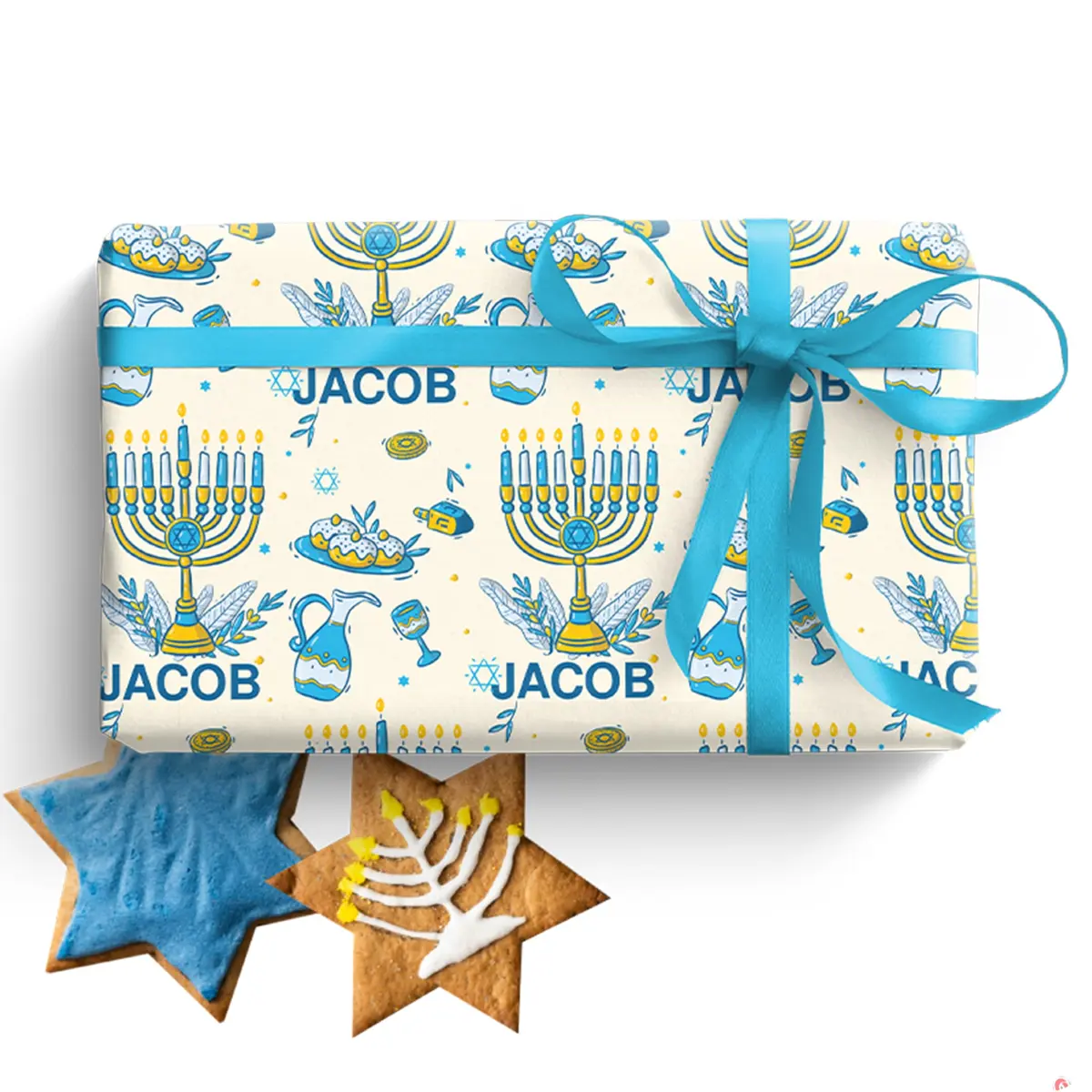 Wrap Crafters Personalized Hanukkah Star of David Gift Wrap | 24"x144" Ivory Festive Paper - main product image