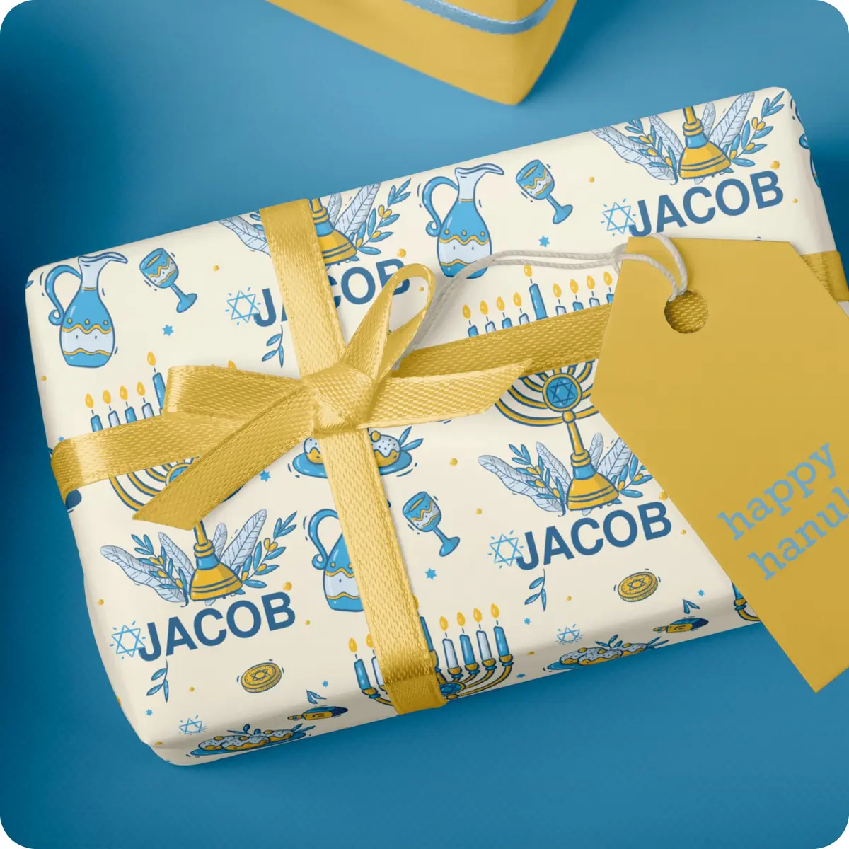 Wrap Crafters Personalized Hanukkah Star of David Gift Wrap | 24"x144" Ivory Festive Paper - view 6