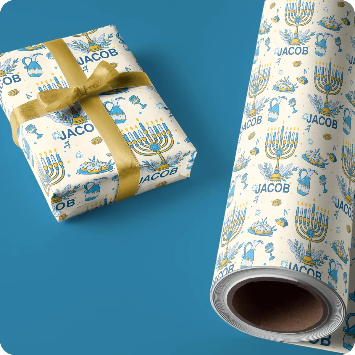 Wrap Crafters Personalized Hanukkah Star of David Gift Wrap | 24"x144" Ivory Festive Paper - view 7