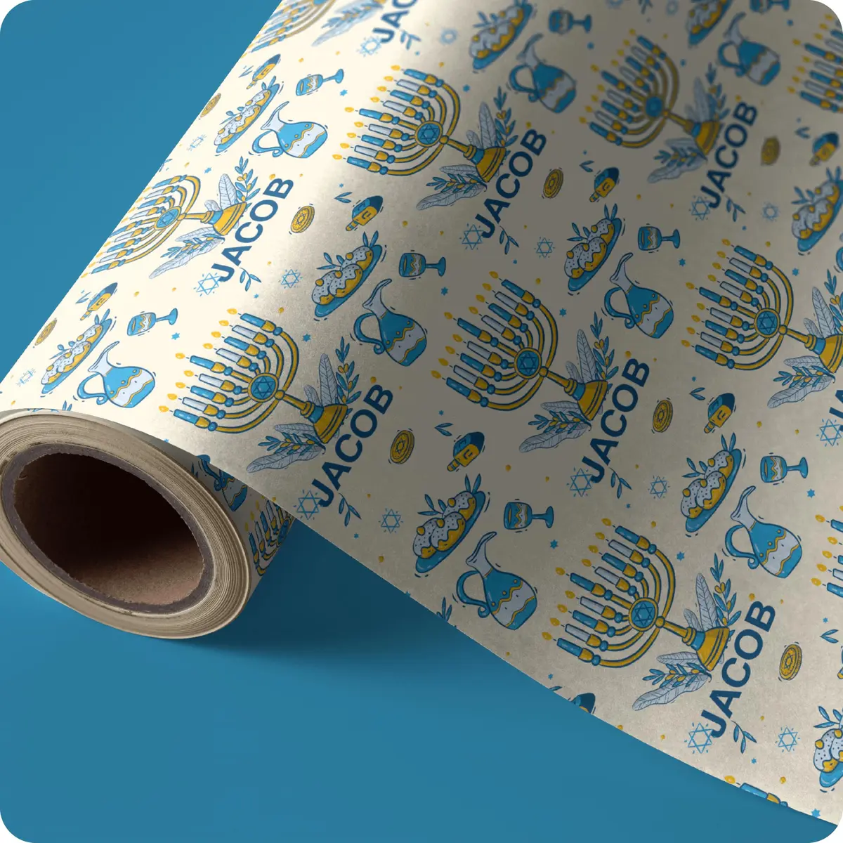 Wrap Crafters Personalized Hanukkah Star of David Gift Wrap | 24"x144" Ivory Festive Paper - view 9