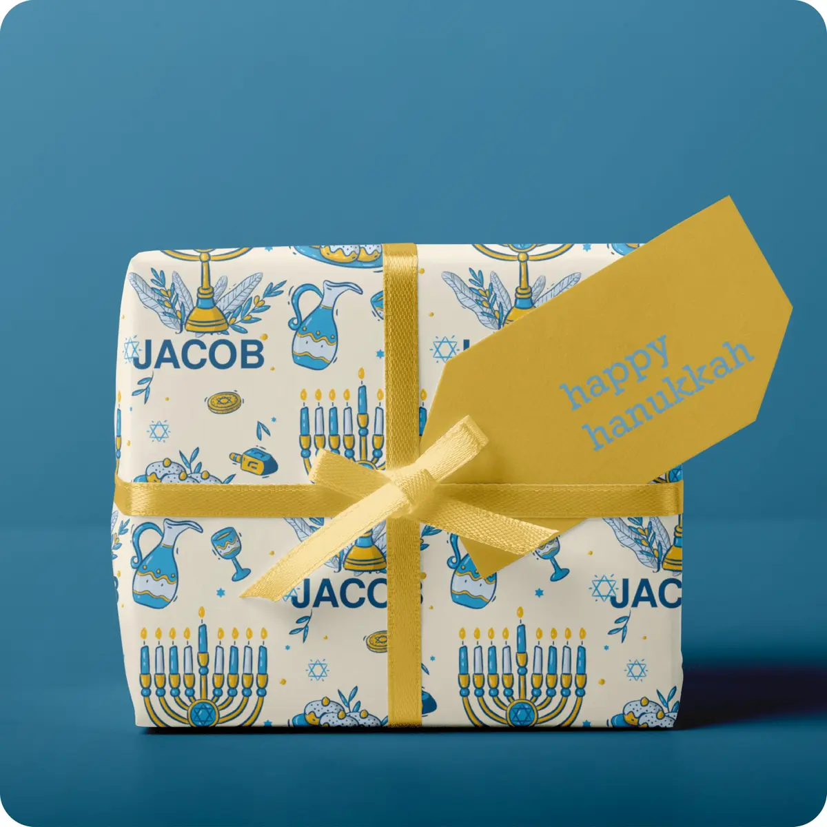 Wrap Crafters Personalized Hanukkah Star of David Gift Wrap | 24"x144" Ivory Festive Paper - view 2