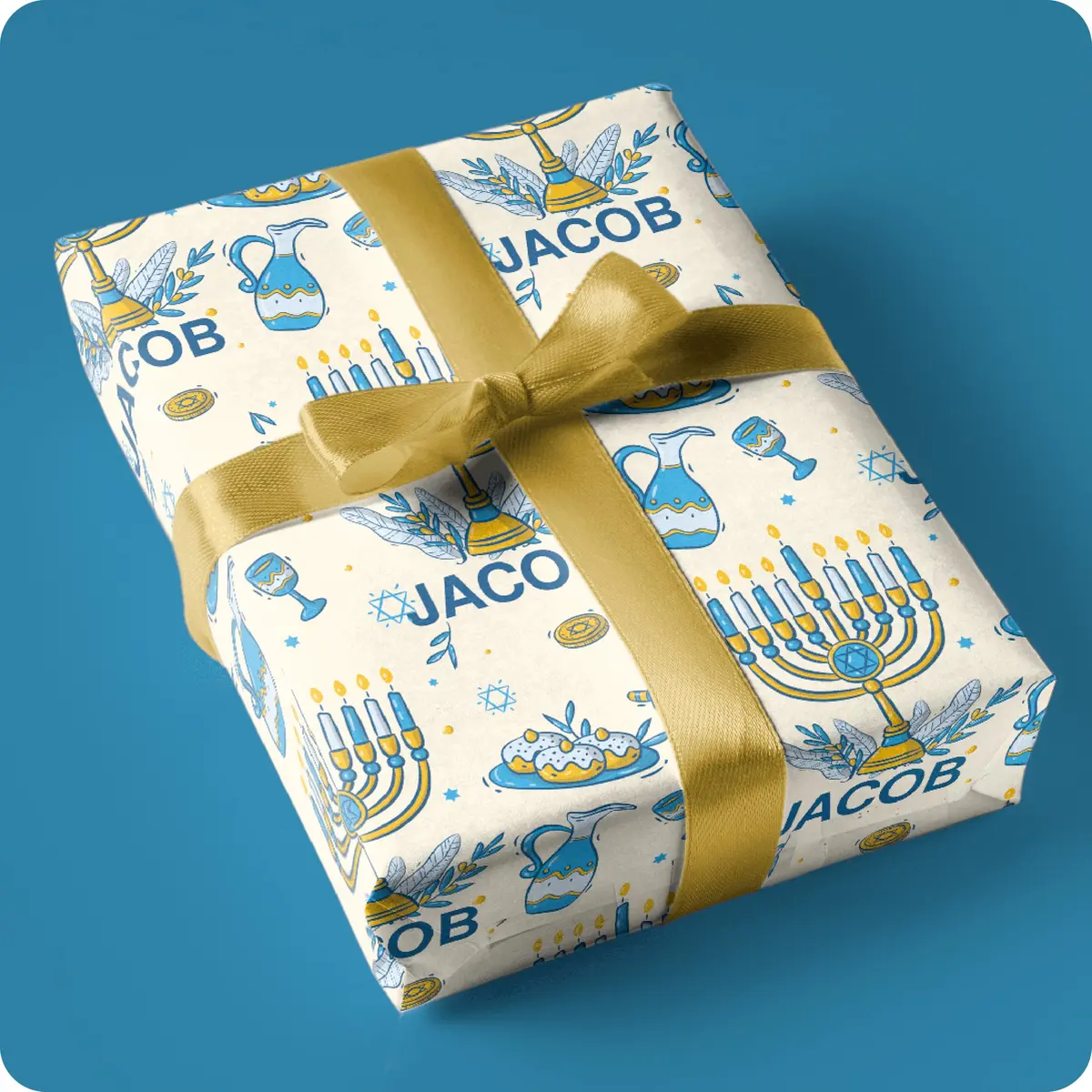 Wrap Crafters Personalized Hanukkah Star of David Gift Wrap | 24"x108" Ivory | Festive Holiday Paper - view 8