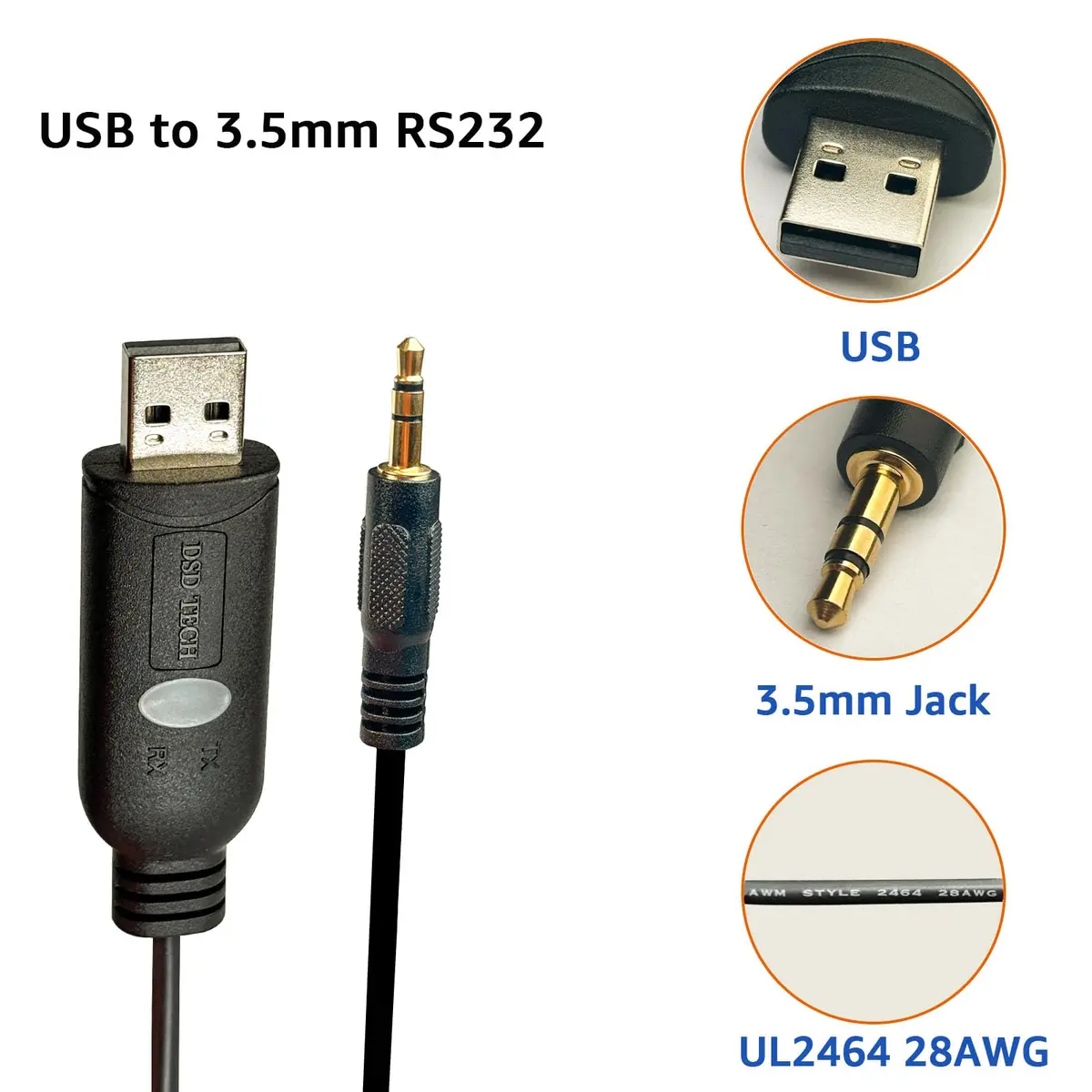 DSD TECH SH-U35B USB RS232 to 3.5mm Serial Cable 1.83m (6ft) Pack of 2 | FTDI FT232RL Chip for Stable Data Transmission - view 7