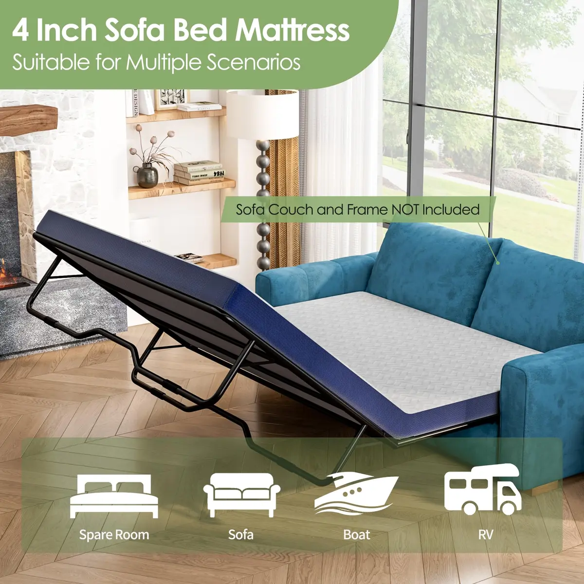 Wellynap 4 Inch Gel Memory Foam Sofa Mattress Queen Size 72 x 58 Inches | Removable Cover for Guest & RV Use - view 5