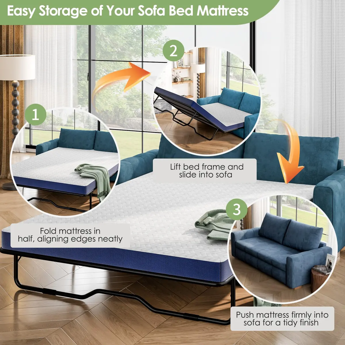 Wellynap 4 Inch Gel Memory Foam Sofa Mattress Queen Size 72 x 58 Inches | Removable Cover for Guest & RV Use - view 6