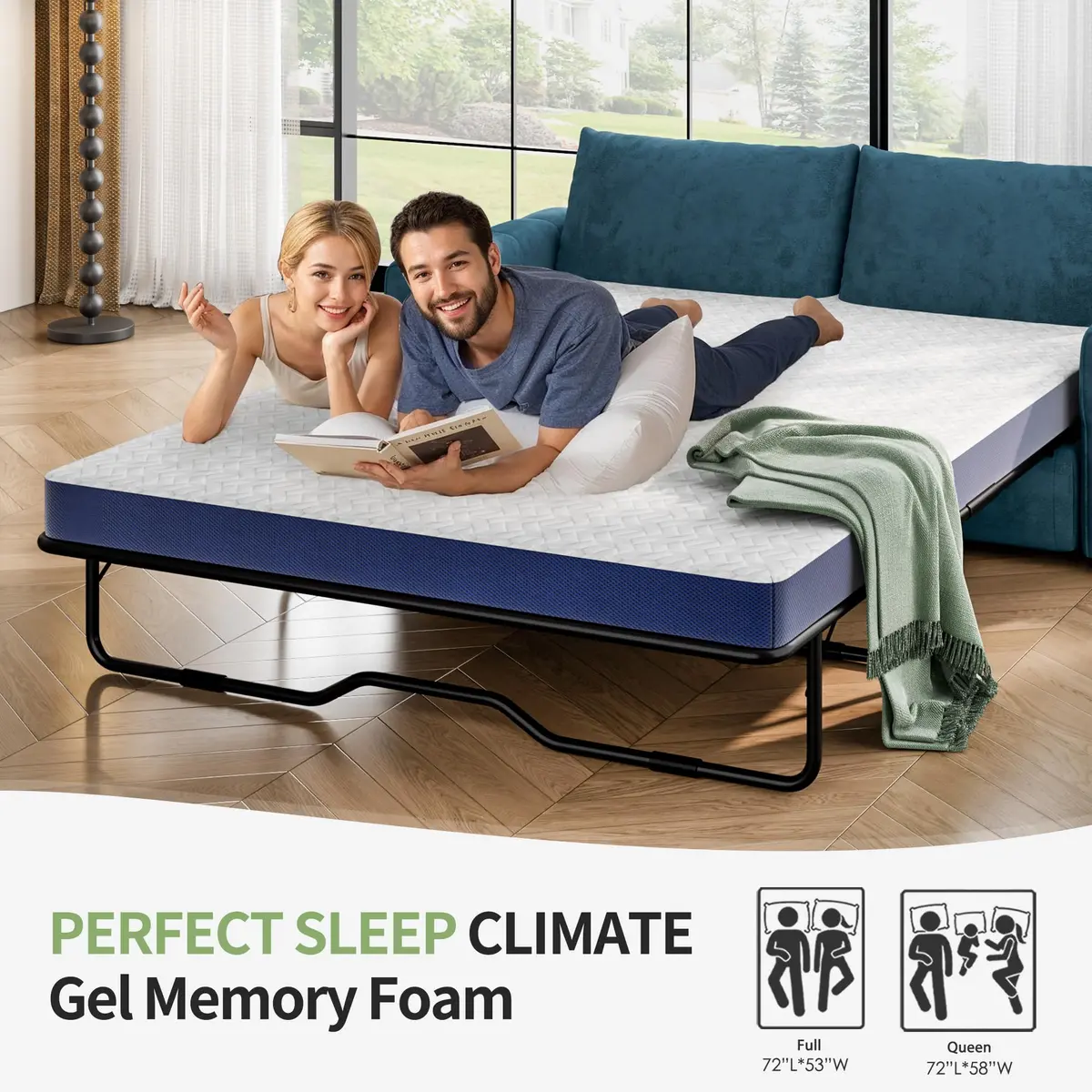 Wellynap 4 Inch Gel Memory Foam Sofa Mattress Queen Size 72 x 58 Inches | Removable Cover for Guest & RV Use - view 8