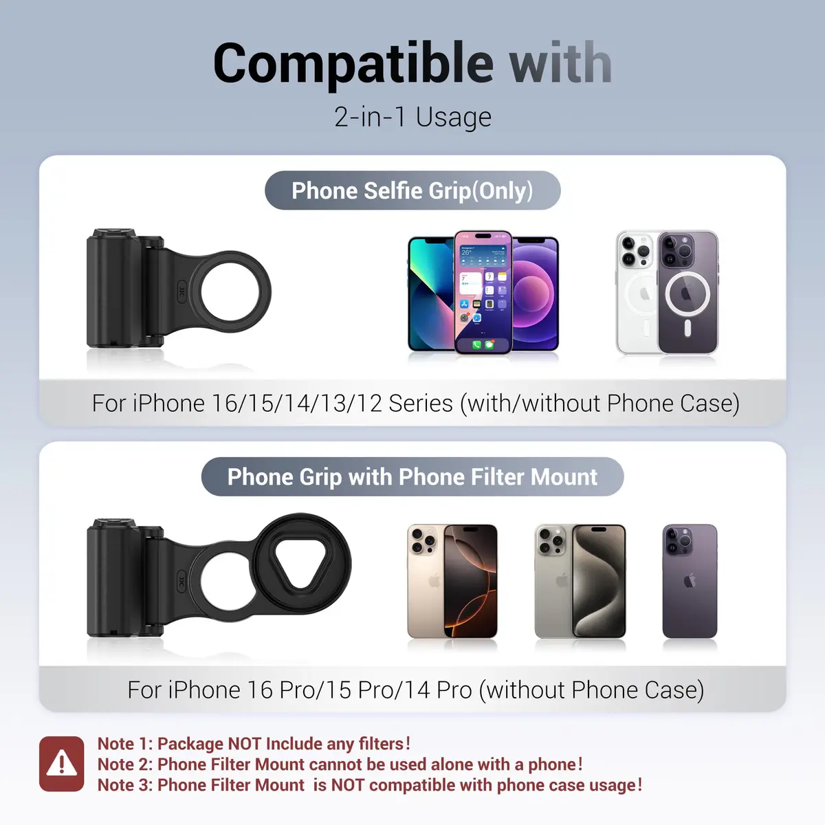 JJC Magnetic Phone Camera Grip with 67mm Filter Adapter Kit for iPhone 16 Pro 15 Pro 14 Pro | Vlogging & Filmmaking Support - view 3