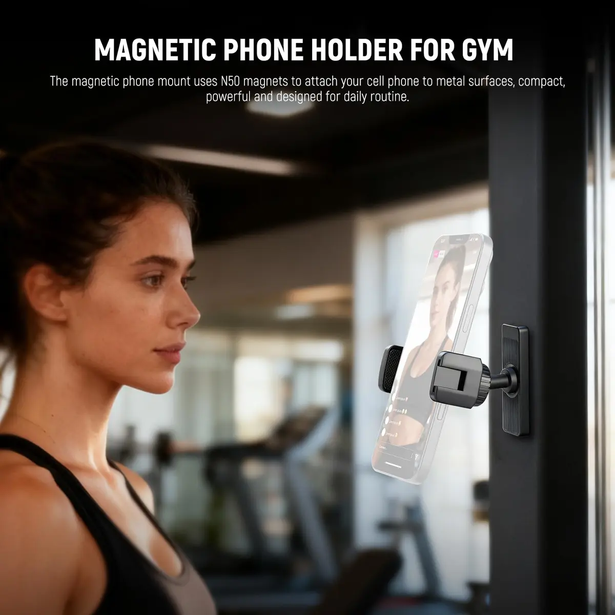 NEEWER Magnetic Phone Holder Mount Stand with 360° Rotation & Desktop Stand, Black | Secure Gym & Home Use - view 2