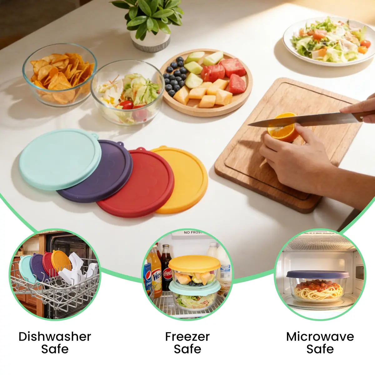 Kiicii 4 Cup Silicone Lid & Organizer | Airtight, Leak-Proof & Dishwasher Safe - view 7