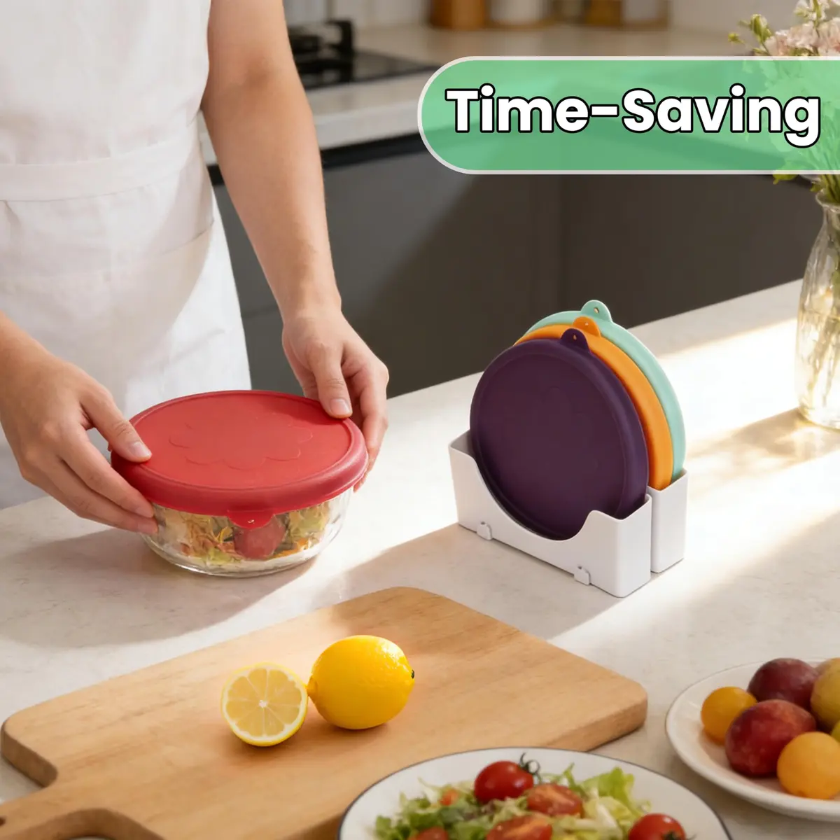 Kiicii 4 Cup Silicone Lid & Organizer | Airtight, Leak-Proof & Dishwasher Safe - view 8