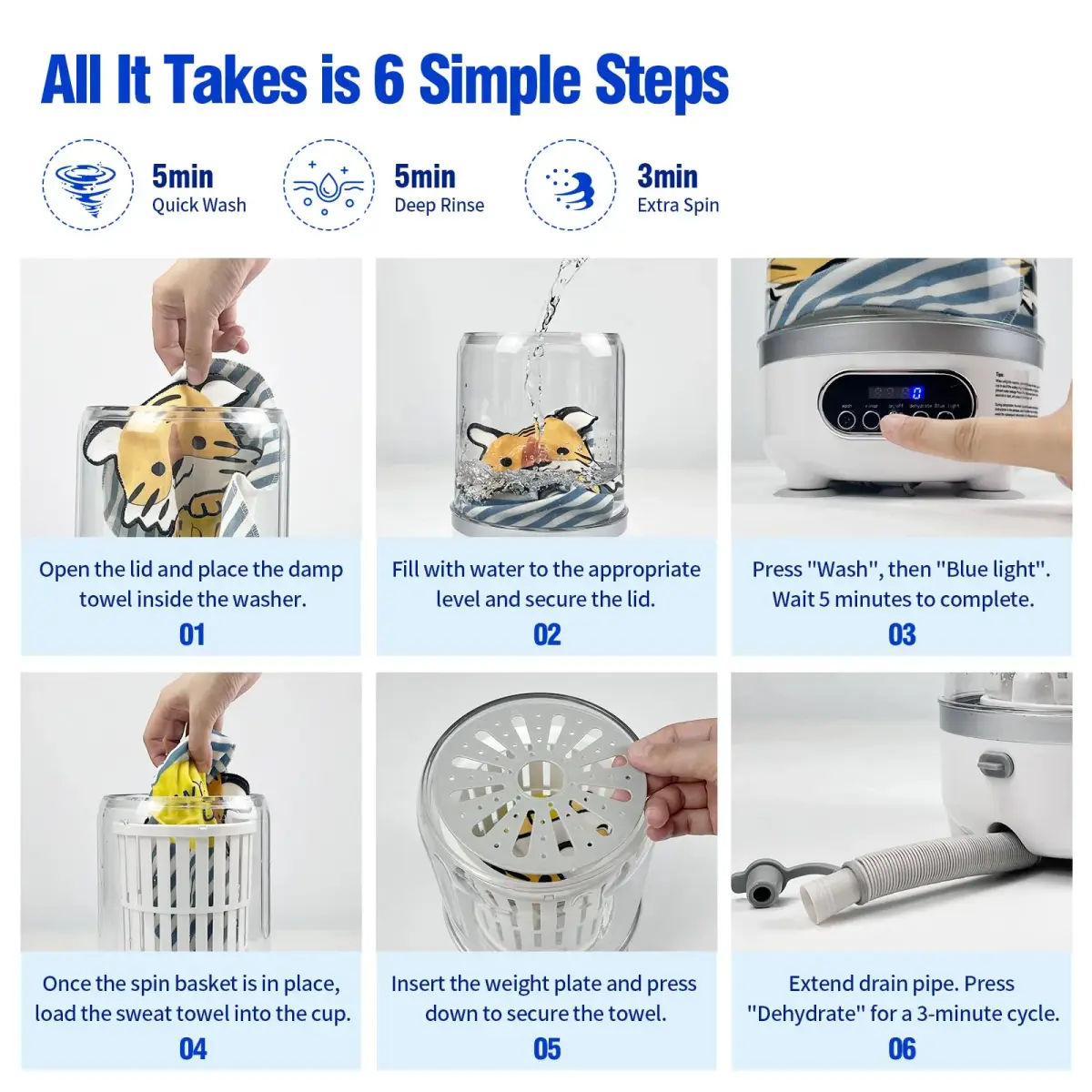 SUNHAIXIA Portable Mini Washing Machine 3L (0.8 Gallons) | Imitation Hand Wash & UV Cleaning for Baby Clothes & Underwear - view 6