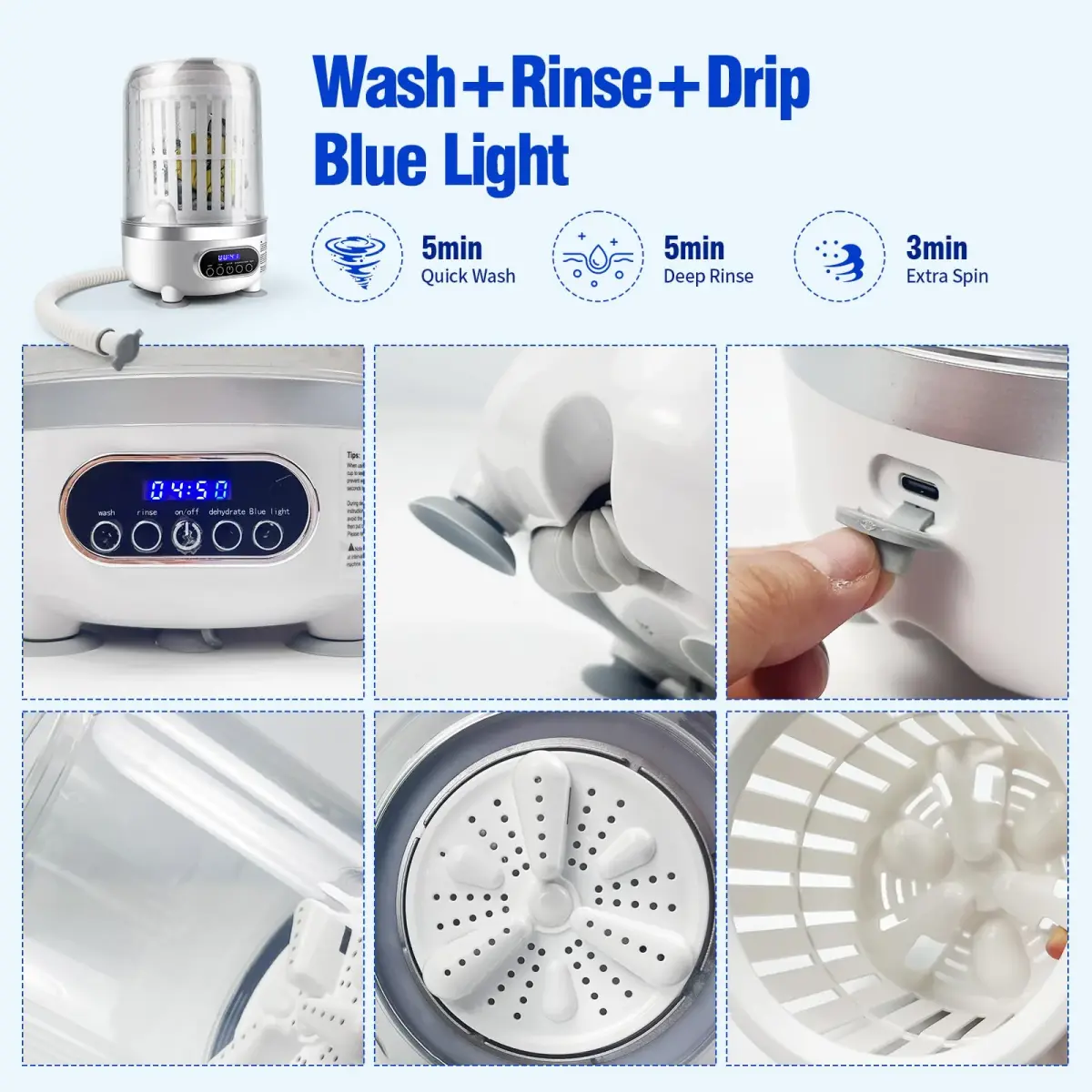 SUNHAIXIA Portable Mini Washing Machine 3L (0.8 Gallons) | Imitation Hand Wash & UV Cleaning for Baby Clothes & Underwear - view 8