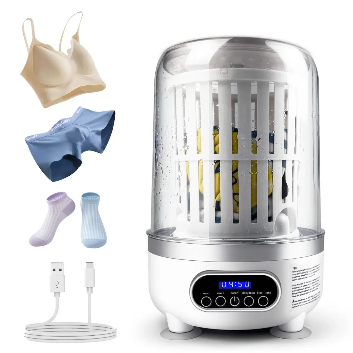 SUNHAIXIA Portable Mini Washing Machine 3L (0.8 Gallons) | Imitation Hand Wash & UV Cleaning for Baby Clothes & Underwear - view 2