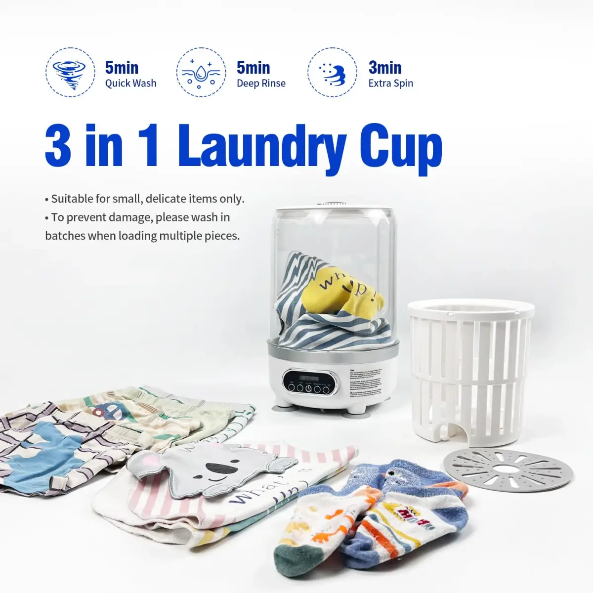 SUNHAIXIA Portable Mini Washing Machine 3L (0.8 Gallons) | Imitation Hand Wash & UV Cleaning for Baby Clothes & Underwear - view 3