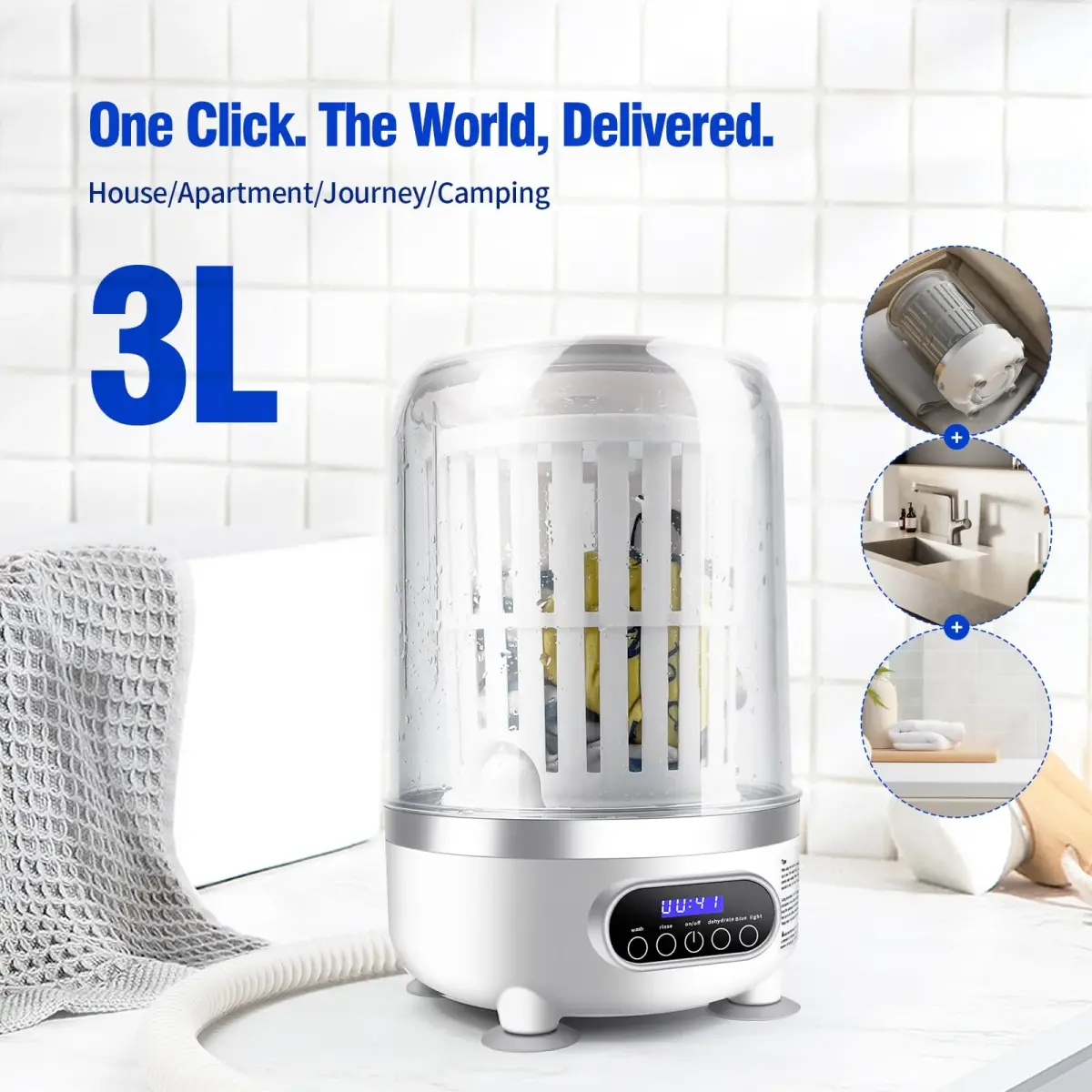 SUNHAIXIA Portable Mini Washing Machine 3L (0.8 Gallons) | Imitation Hand Wash & UV Cleaning for Baby Clothes & Underwear - view 4