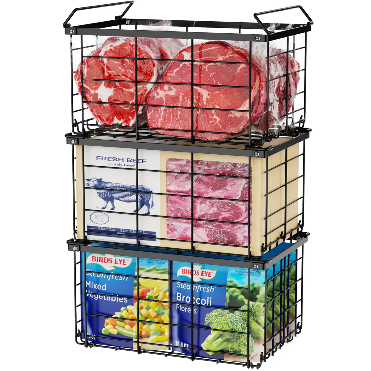 iSPECLE Chest Freezer Organizer Baskets - 3 Pack Black | Fits 5-7 Cu.Ft Freezers - main product image
