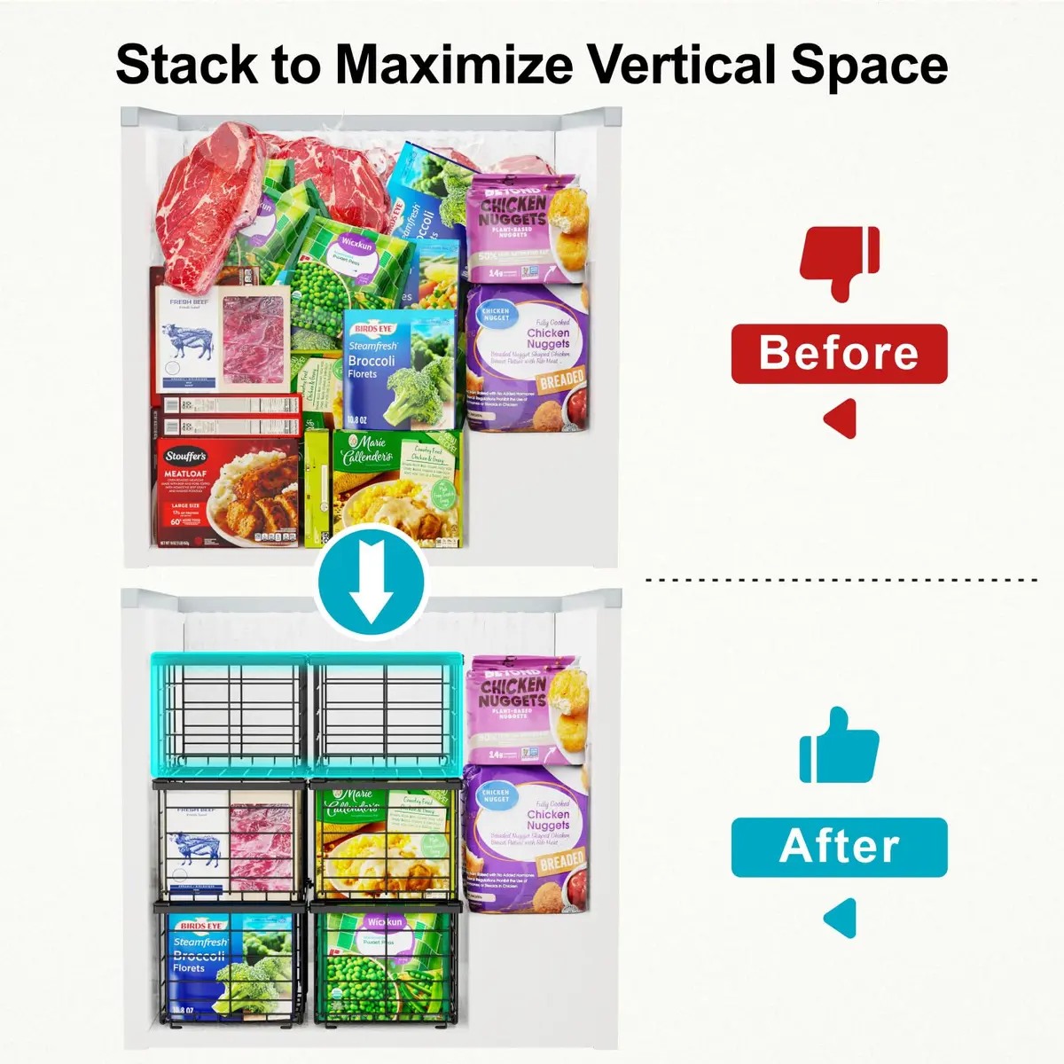 iSPECLE Chest Freezer Organizer Baskets - 3 Pack Black | Fits 5-7 Cu.Ft Freezers - view 2
