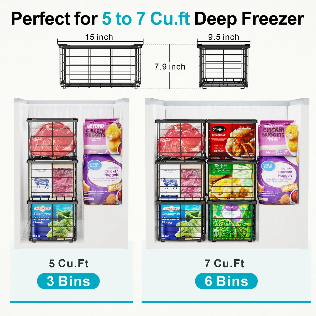 iSPECLE Chest Freezer Organizer Baskets - 3 Pack Black | Fits 5-7 Cu.Ft Freezers - view 3