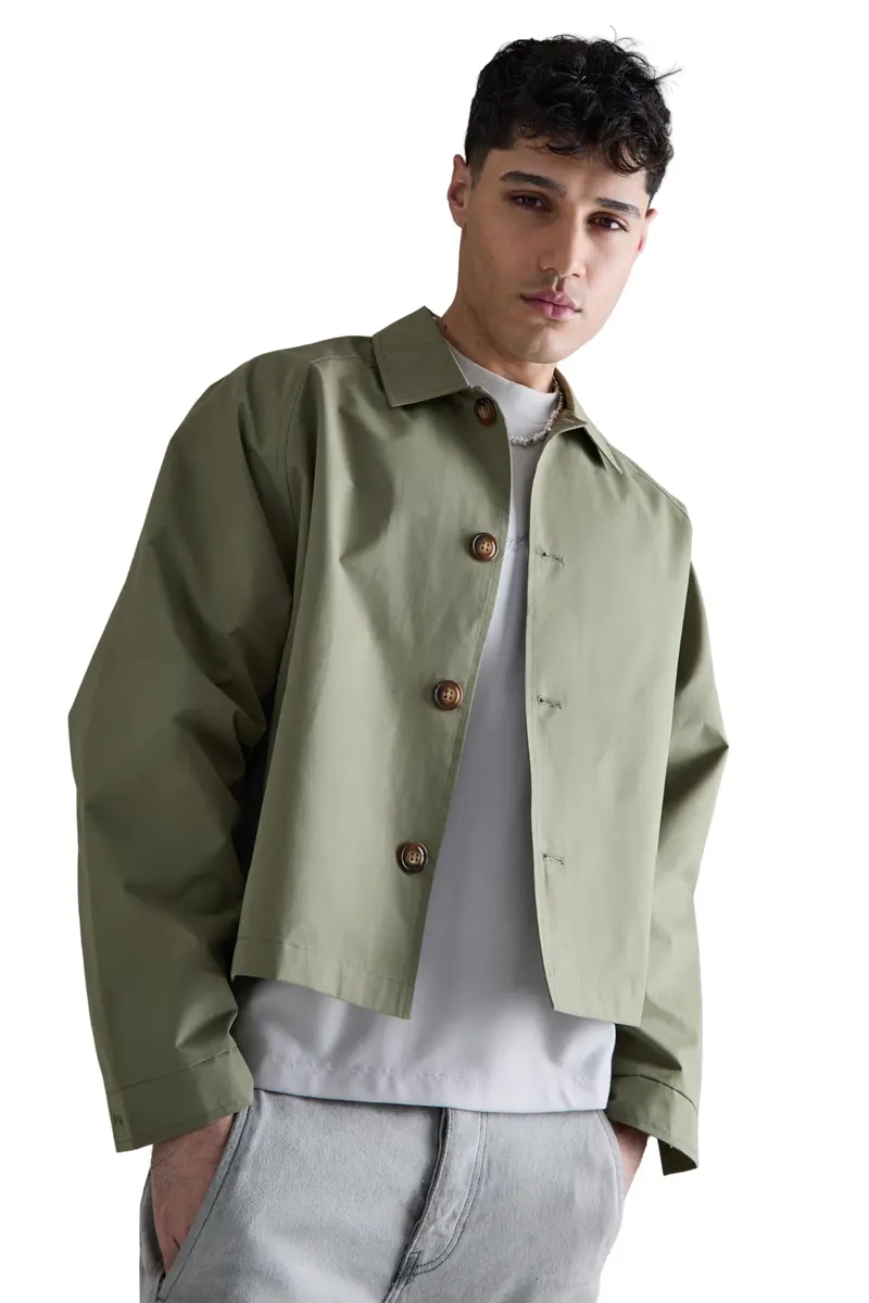 boohooMAN Boxy Oversized Trench Coat | Casual Streetwear Style, Khaki, Small - main product image