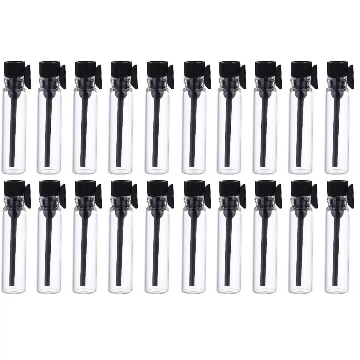 Teensery 100 Pcs Glass Perfume Sample Bottles with Black Cap, 1ml (200 Count Total) | Reusable Aromatherapy Vials - main product image