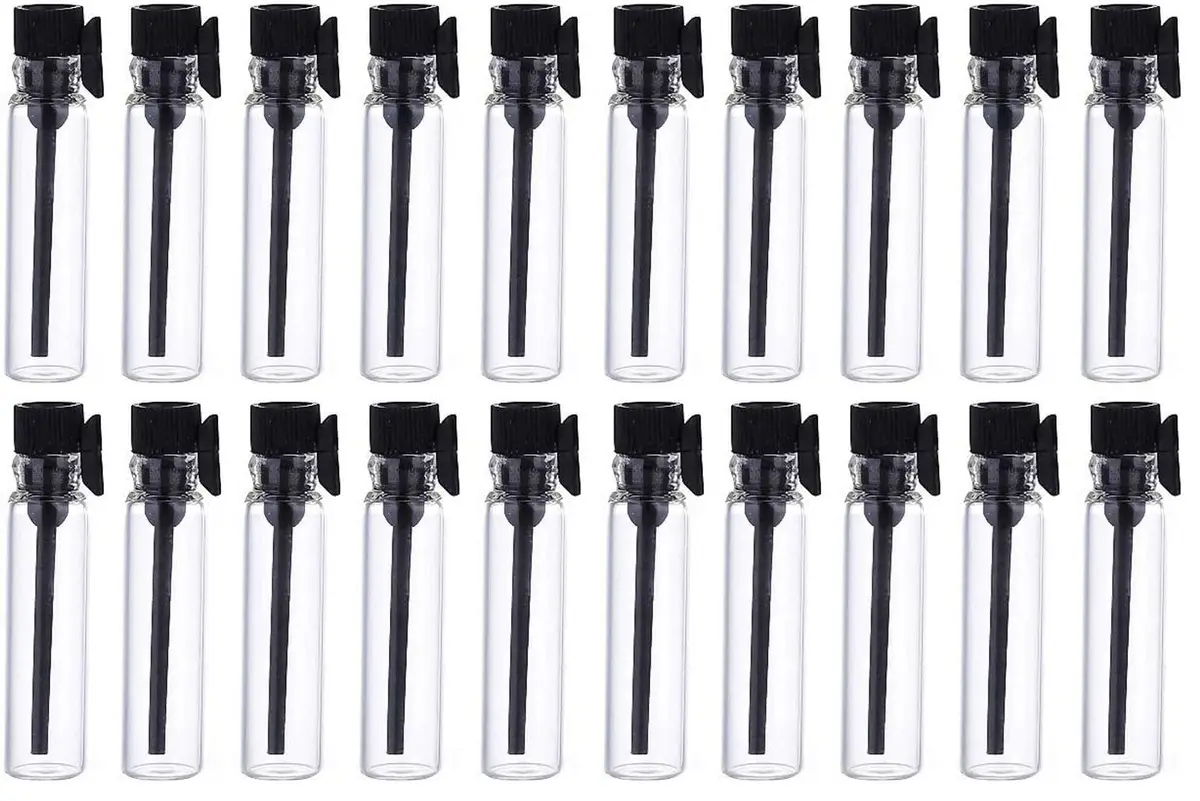 Teensery 100 Pcs Glass Perfume Sample Bottles with Black Cap, 1ml (200 Count Total) | Reusable Aromatherapy Vials - main product image