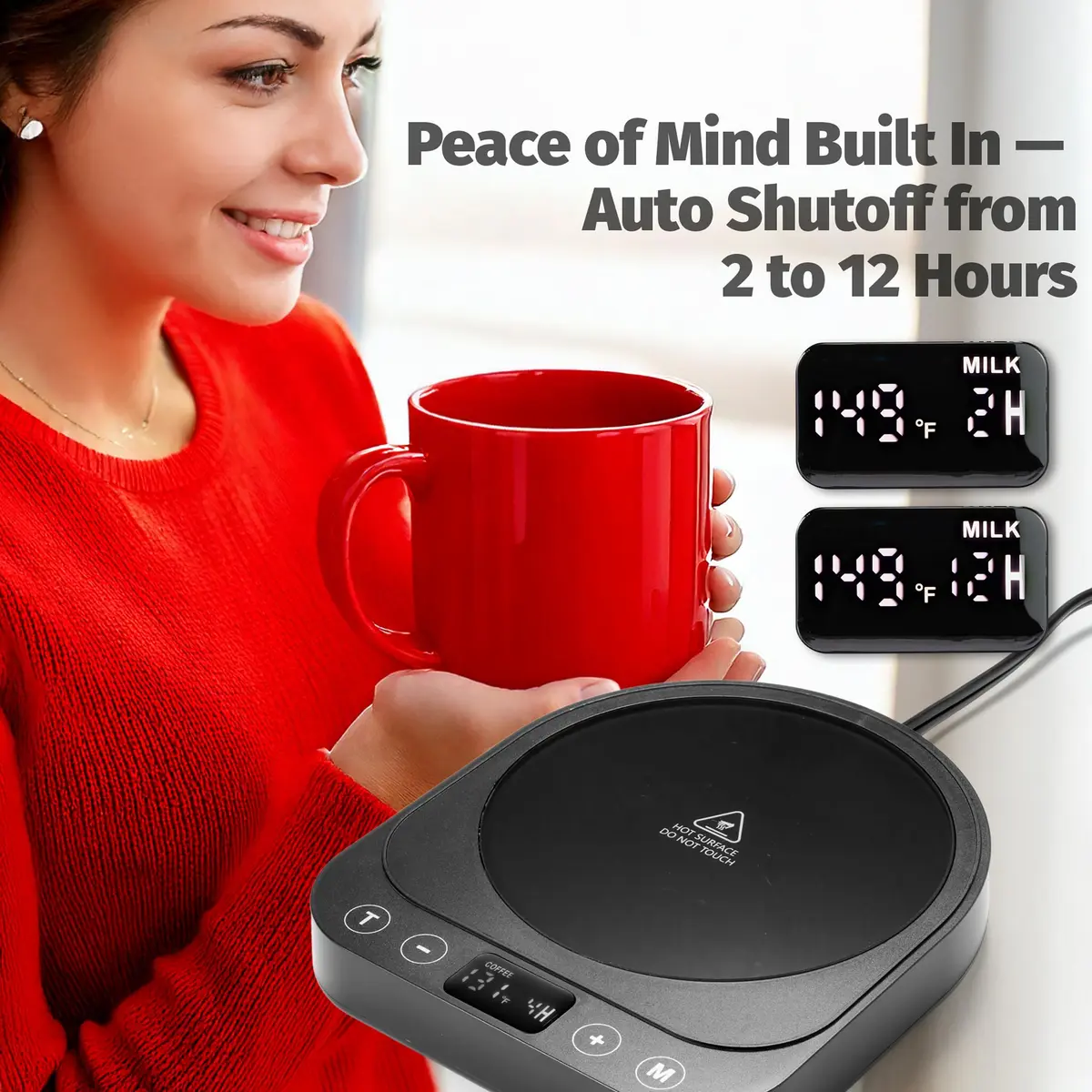 Heetz HTZ300 Cup Warmer | 4 Temp Settings, 5 Inch Surface, Auto Shutoff, Black - view 2