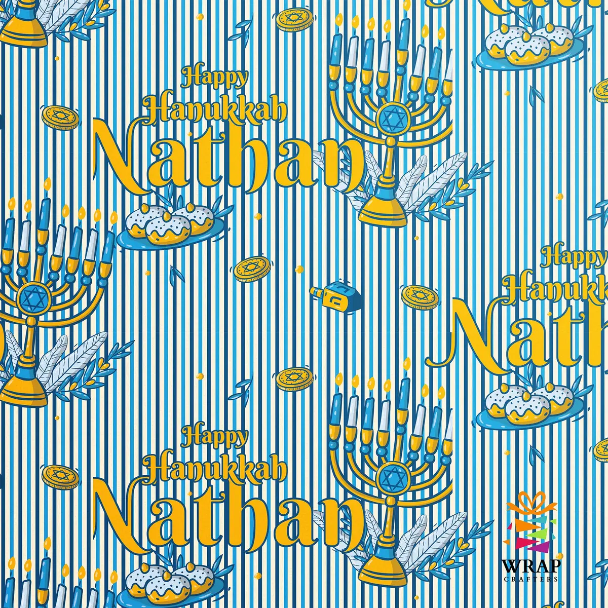 Wrap Crafters Personalized Hanukkah Star of David Wrapping Paper | Custom Menorah Gift Wrap 24"x108" - view 2