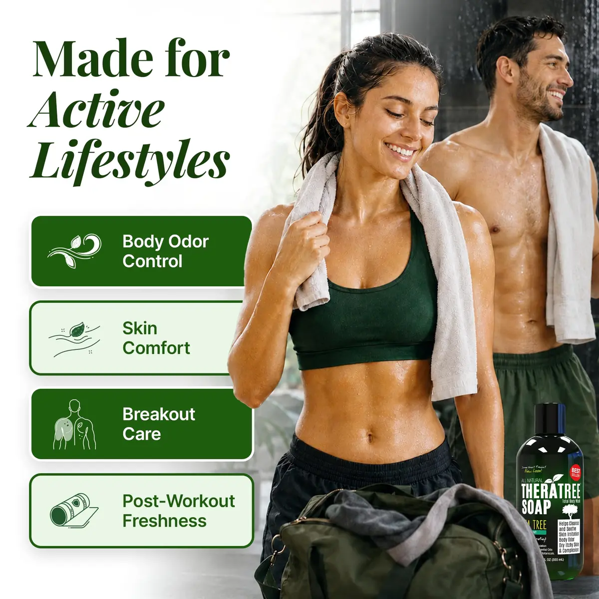 Oleavine TheraTree Tea Tree Oil Body Wash & Foot Wash - Mint - Natural Cleansing Gel for Daily Skin & Body Care - Soothing & Refreshing Formula for Men & Women, 12 Fl Oz (2 Pack) - view 6