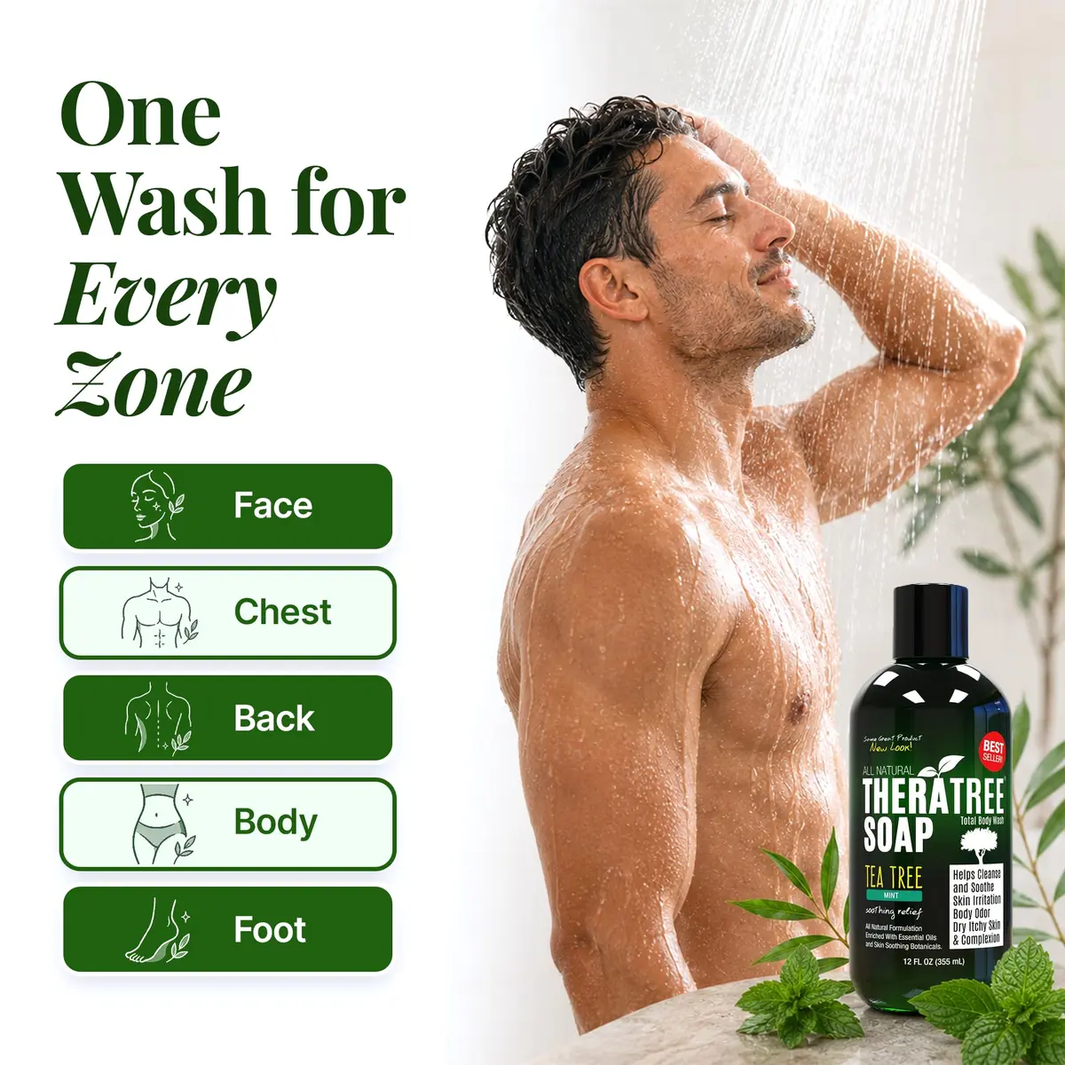 Oleavine TheraTree Tea Tree Oil Body Wash & Foot Wash - Mint - Natural Cleansing Gel for Daily Skin & Body Care - Soothing & Refreshing Formula for Men & Women, 12 Fl Oz (2 Pack) - view 7