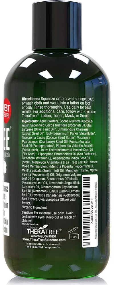 Oleavine TheraTree Tea Tree Oil Body Wash & Foot Wash - Mint - Natural Cleansing Gel for Daily Skin & Body Care - Soothing & Refreshing Formula for Men & Women, 12 Fl Oz (2 Pack) - view 2