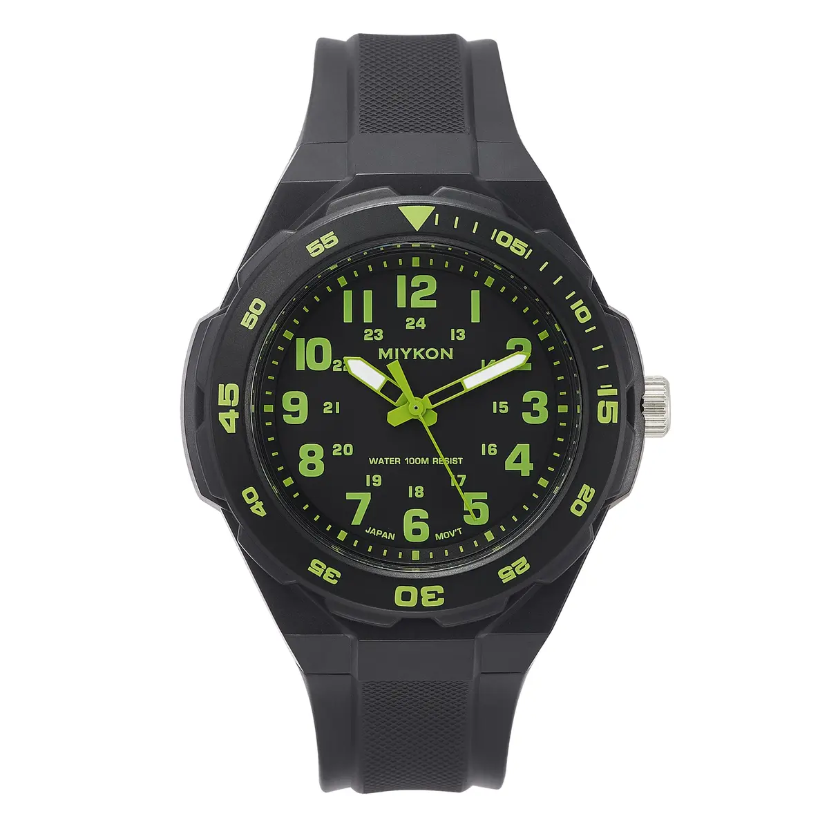 Miykon Men's Black Sports Dive Watch | 100M Water Resistance, Rotating Bezel, Shockproof Resin Case - main product image