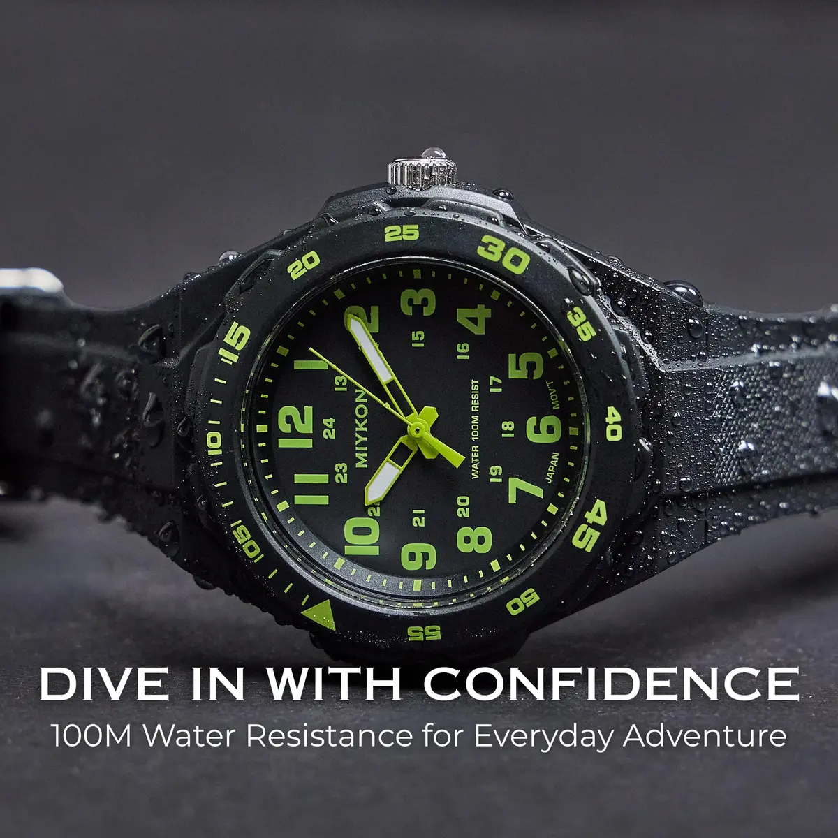 Miykon Men's Black Sports Dive Watch | 100M Water Resistance, Rotating Bezel, Shockproof Resin Case - view 6