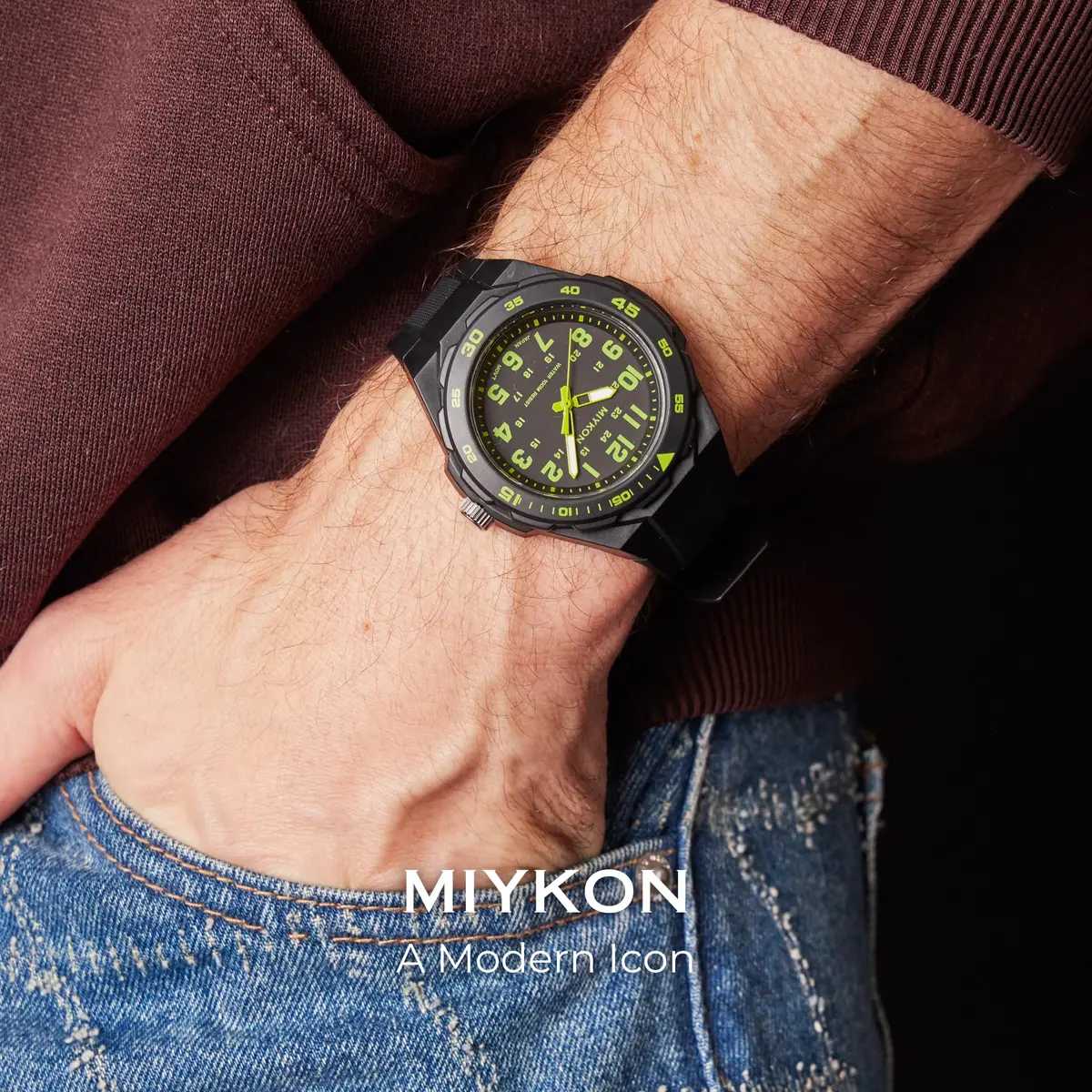 Miykon Men's Black Sports Dive Watch | 100M Water Resistance, Rotating Bezel, Shockproof Resin Case - view 2