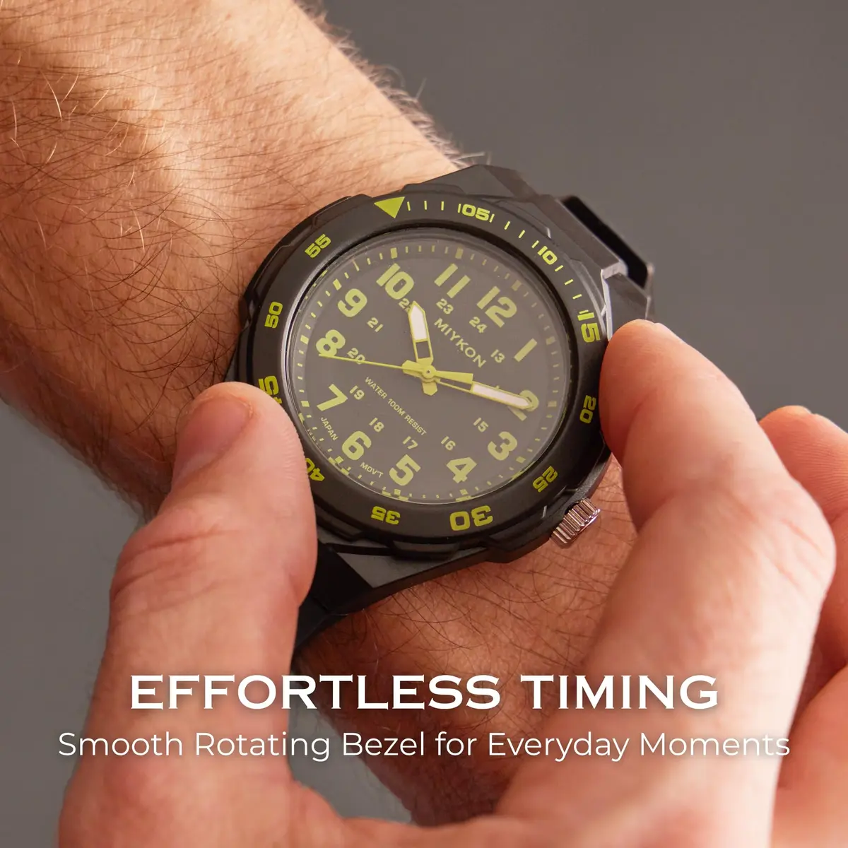 Miykon Men's Black Sports Dive Watch | 100M Water Resistance, Rotating Bezel, Shockproof Resin Case - view 4