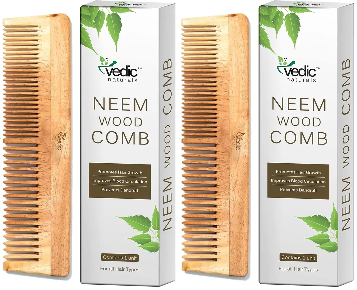 Vedic Naturals Neem Wood Comb (Pack of 2) | Promotes Hair Growth, Reduces Hair Fall & Controls Dandruff - main product image