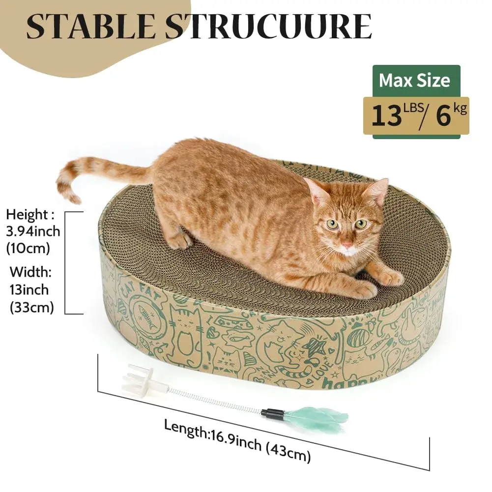 ARGOPET Oval Cat Scratcher Bed with Toy | 43cm (17in) Curved Cardboard Lounger for Indoor Cats - view 5