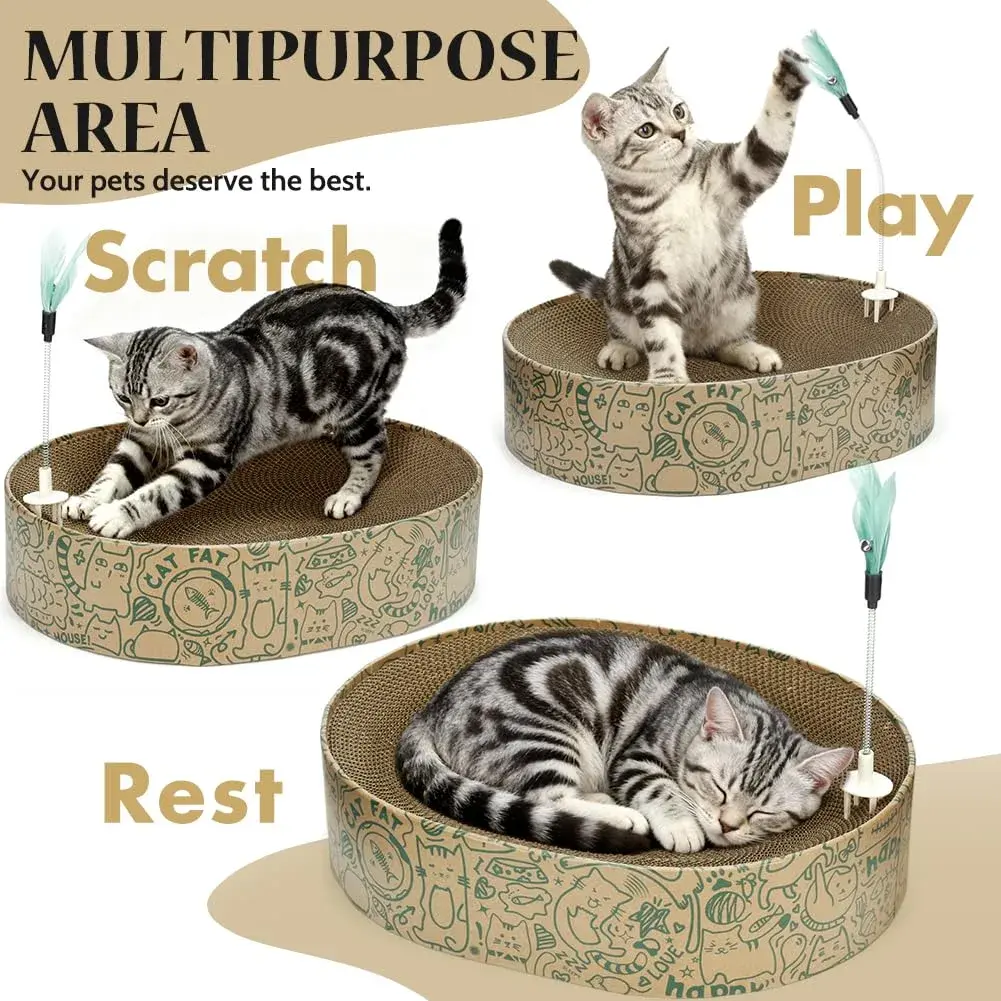 ARGOPET Oval Cat Scratcher Bed with Toy | 43cm (17in) Curved Cardboard Lounger for Indoor Cats - view 6