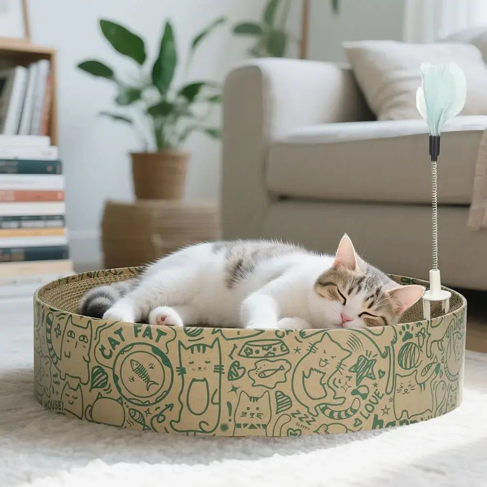 ARGOPET Oval Cat Scratcher Bed with Toy | 43cm (17in) Curved Cardboard Lounger for Indoor Cats - view 8