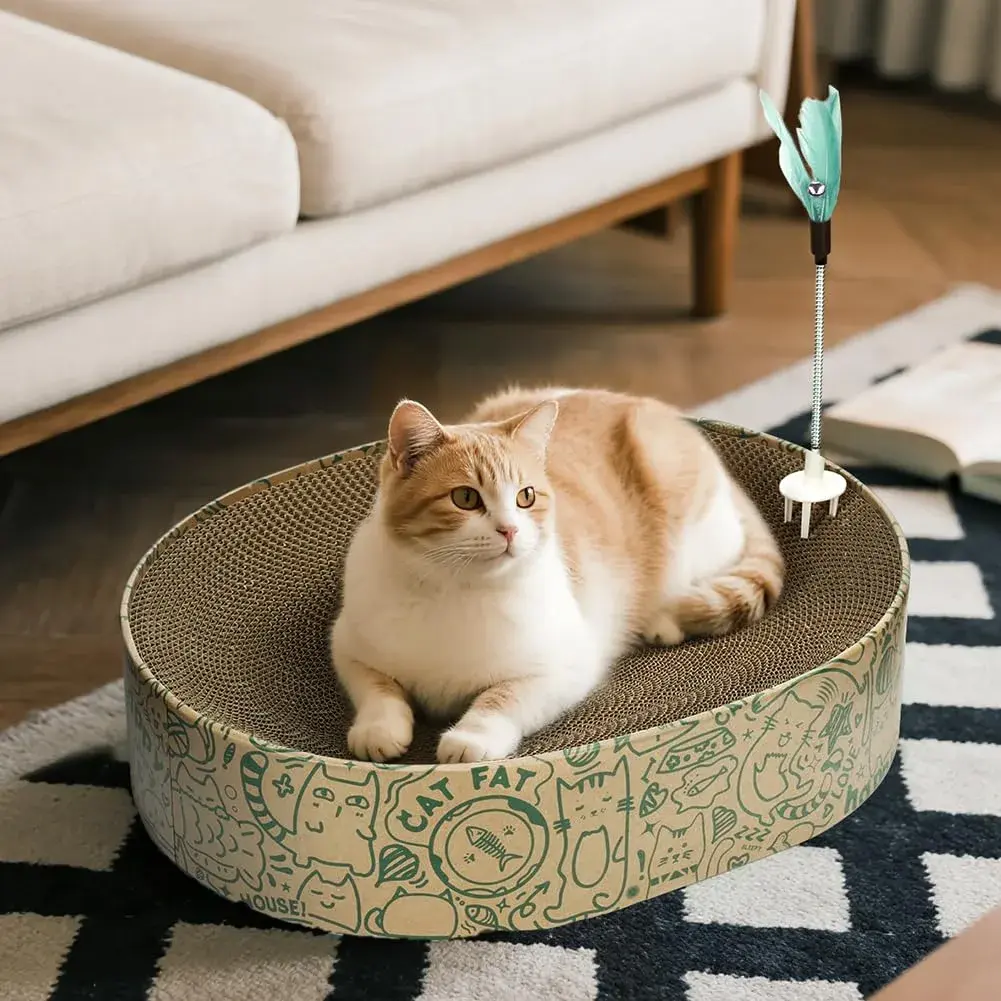 ARGOPET Oval Cat Scratcher Bed with Toy | 43cm (17in) Curved Cardboard Lounger for Indoor Cats - view 2