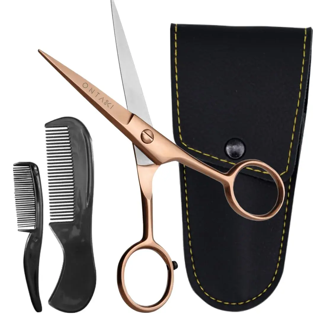 Ontaki 5" Beard & Mustache Scissor with Combs & Case | German Steel Precision Grooming Tool - main product image