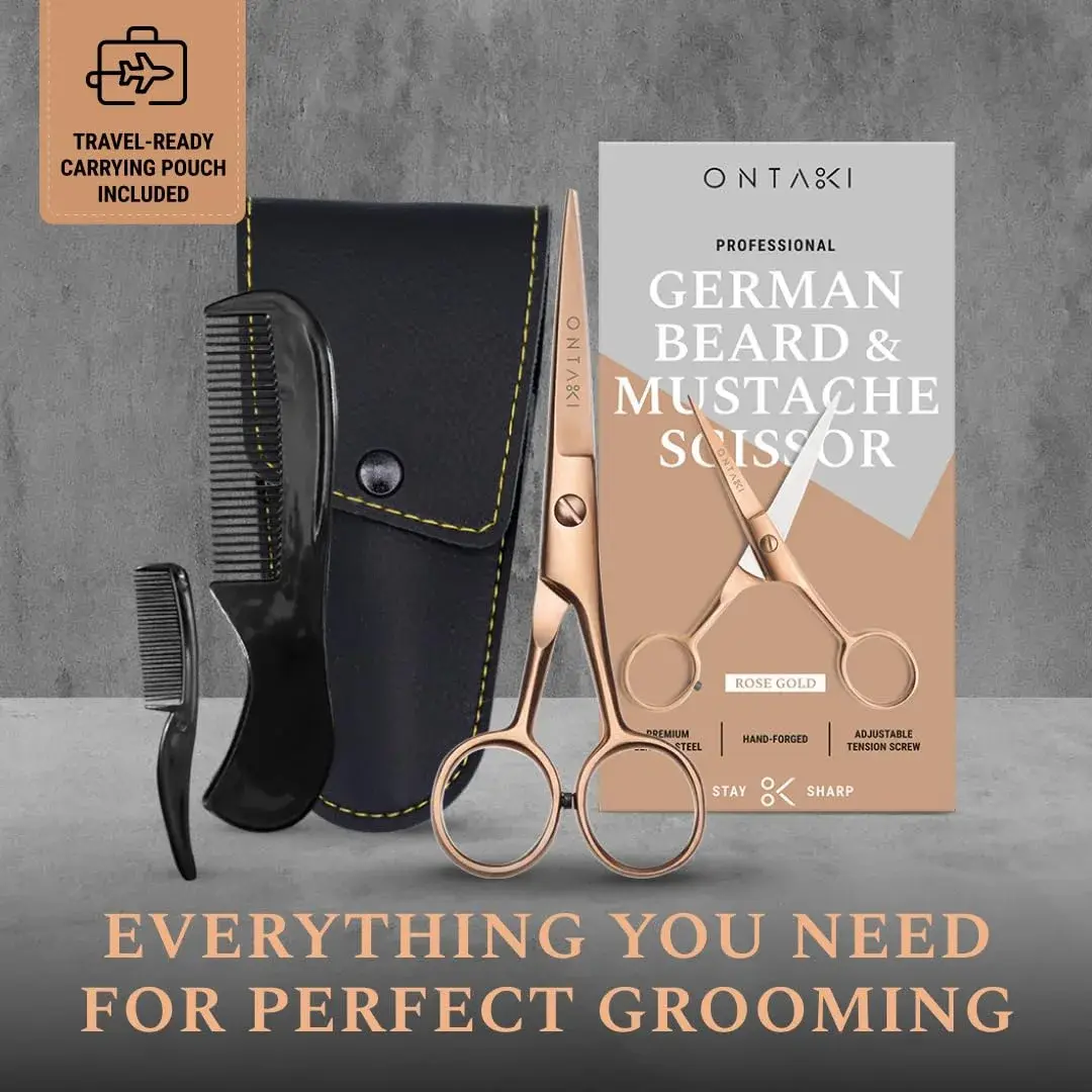 Ontaki 5" Beard & Mustache Scissor with Combs & Case | German Steel Precision Grooming Tool - view 3