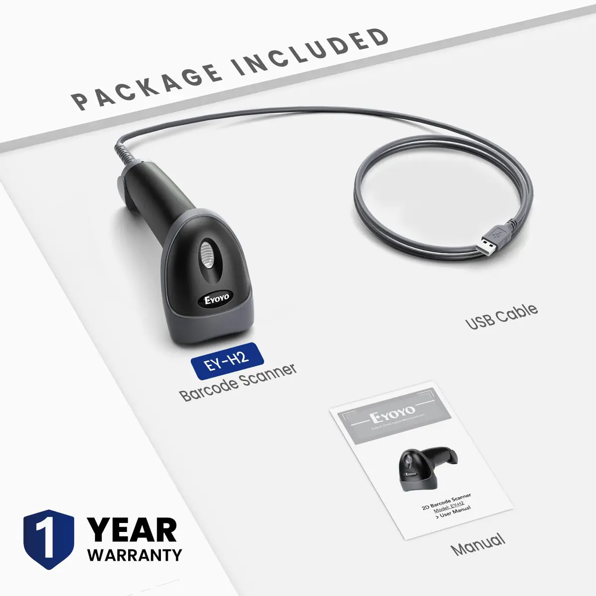 Eyoyo EY-H2 USB Handheld 2D QR Code Scanner 8.3cm (3.27in) | Plug and Play Barcode Reader - view 9
